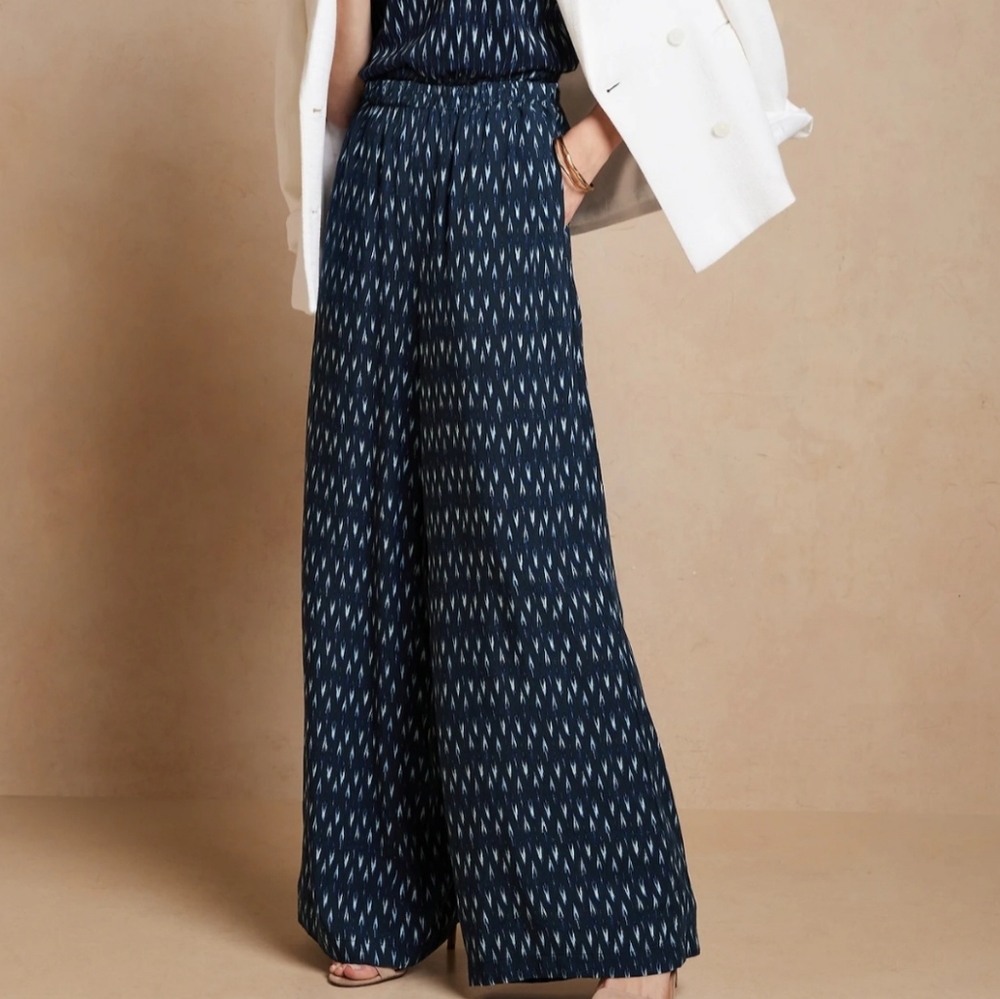 Banana Republic* Ikat* Wide Leg Pant* Elastic Waist* Navy* Sz XS